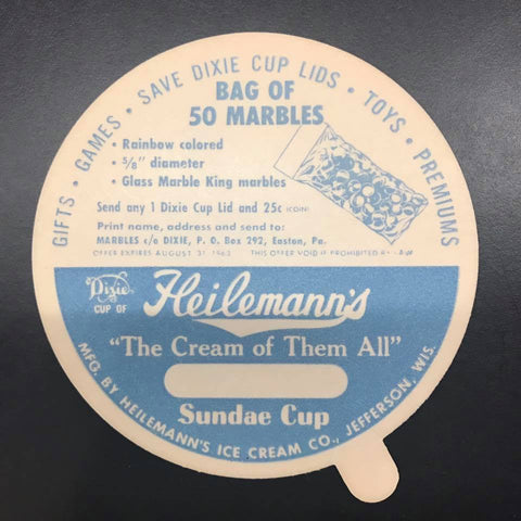 Ice Cream Cup Lid with Marble King Advertisement